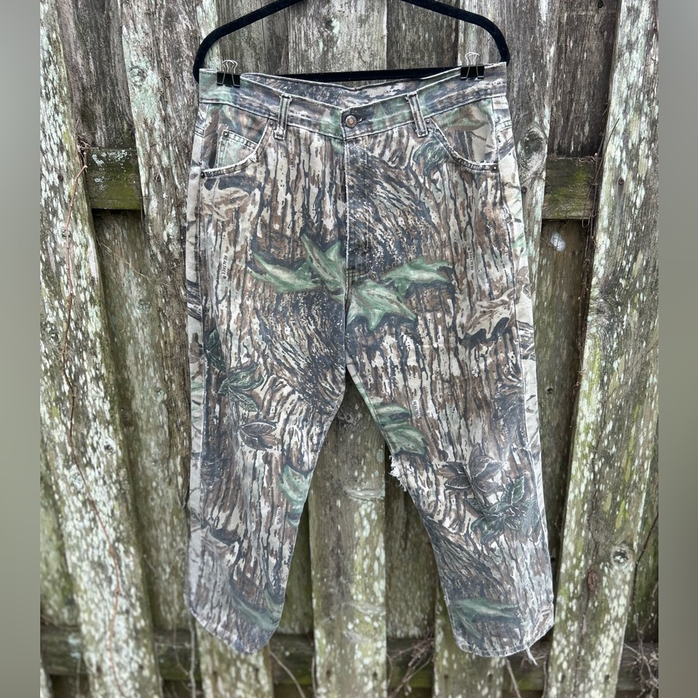 Vintage Duxbak Camo Pants Distressed Mossy Oak Style Hunting Workwear 35x27